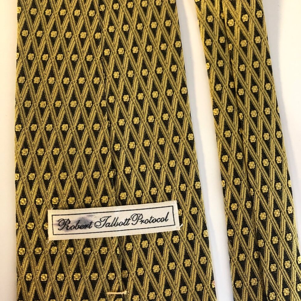 Robert Talbott Protocol Gold Black Geometric Silk… - image 5